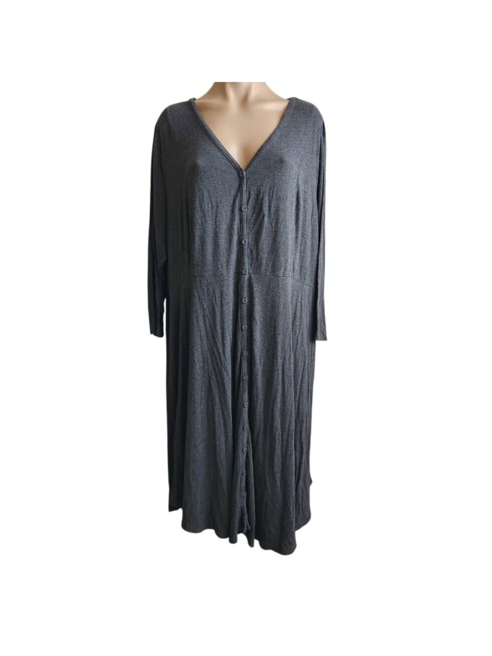Torrid Button Down Long Sleeve Dress Women's 3 Gray Knee Notched V-Neck